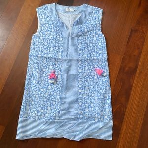 Vineyard Vines Sea Stitch Double Gauze Tassel Cover-up XS Blue and White